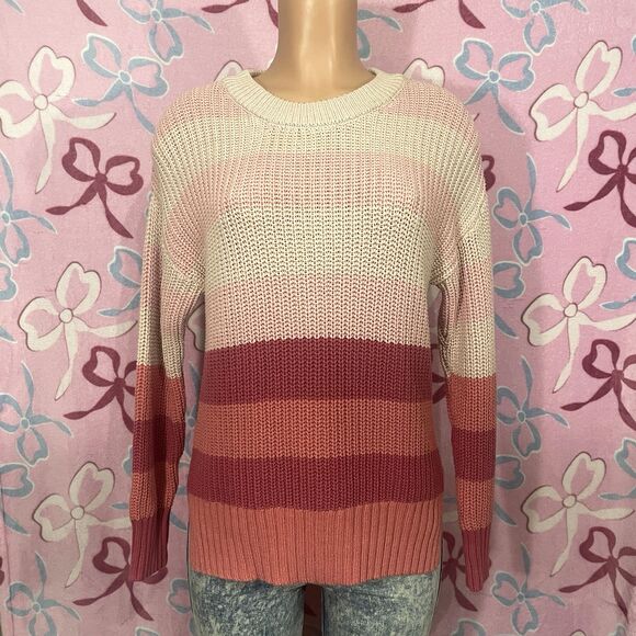 Time and Tru Sweaters - Time And Tru Women's Striped Knit Sweater Size Medium Pink & White